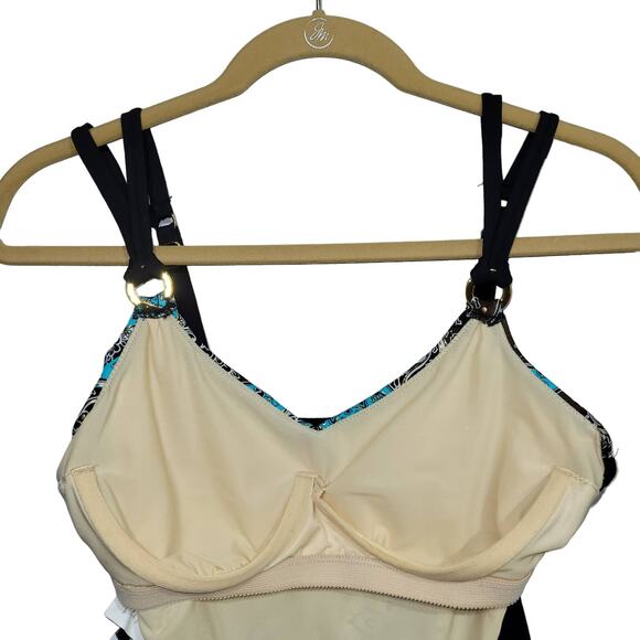 Miraclesuit Floral Paisley Tankini Top Tummy Control Size 8 Black Blue Metallic - Picture 4 of 8